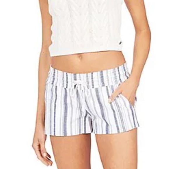Roxy Pants - Roxy Oceanside Striped Gray/White Juniors Size L Pockets Beach Lounge Shorts